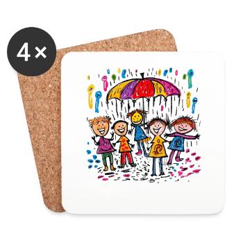 Kinderbild Malen Kinder spielen im Regen - Untersetzer (4er-Set) - Weiß - Vorne