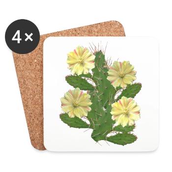 Cactus - Fleurs de cactus - Flore - Afrique - Dessous de verre (lot de 4) - blanc - Devant