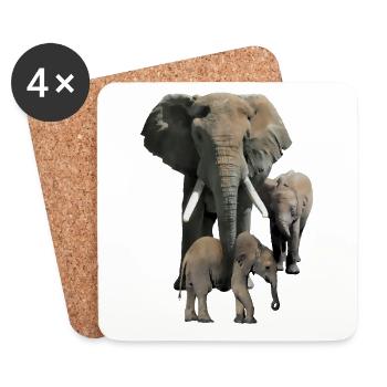 Maman éléphant avec des bébés comme dessin - Dessous de verre (lot de 4) - blanc - Devant