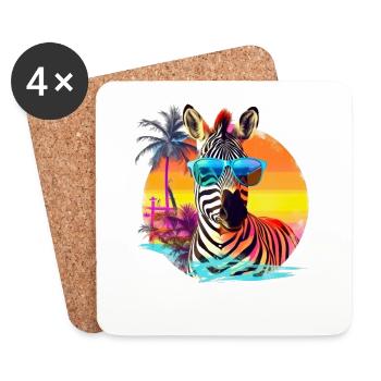 Lustiges Zebra mit Sonnenbrille Retro Stil für - Untersetzer (4er-Set) - Weiß - Vorne