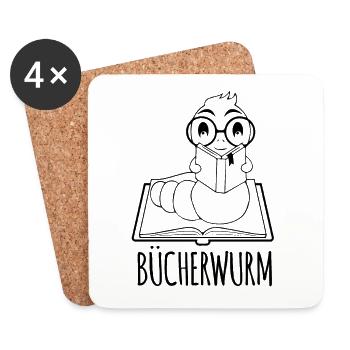 Leseratte Silhouette - Für Bücherwürmer und - Untersetzer (4er-Set) - Weiß - Vorne