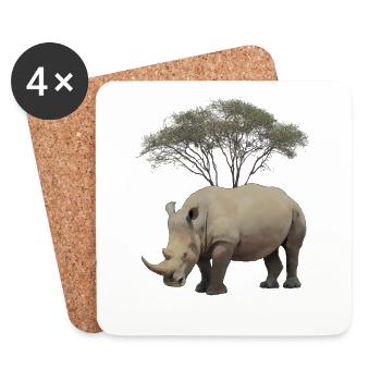 Breitmaulnashorn mit Baum in Afrika - Rhino - Untersetzer (4er-Set) - Weiß - Vorne