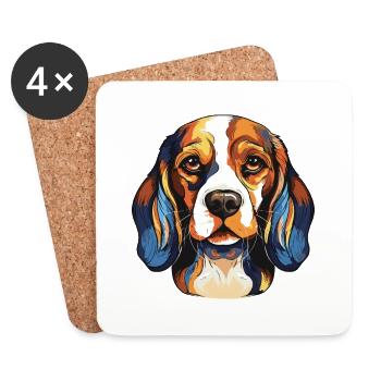 Portrait de chien Beagle - Dessous de verre (lot de 4) - blanc - Devant