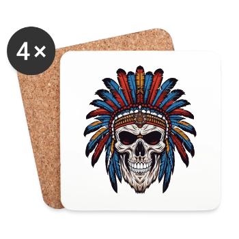 Crâne de chef indien Apache - Dessous de verre (lot de 4) - blanc - Devant