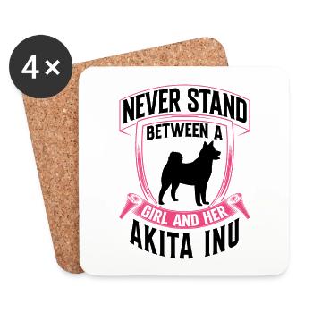 Girl and her Akita Inu Shiba Inu - Coasters (set of 4) - white - Front