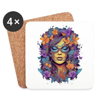 Streetart Kunst Schöne Frau Schmetterling - Untersetzer (4er-Set) - Weiß - Vorne