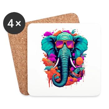 Streetart Kunst Elefant Sonnenbrille - Untersetzer (4er-Set) - Weiß - Vorne