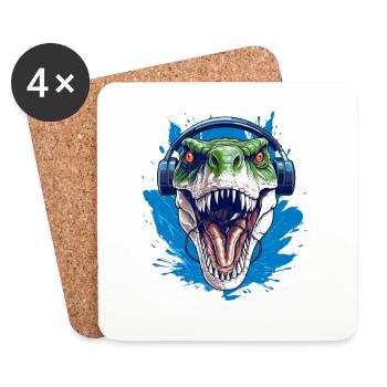 Cooler Dino mit Kopfhörer für Dino Fan - Untersetzer (4er-Set) - Weiß - Vorne