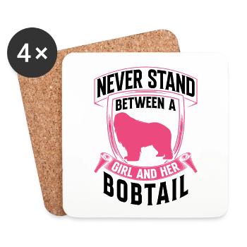 Girl with Bobtail Old English Shepherd Dog - Coasters (set of 4) - white - Front