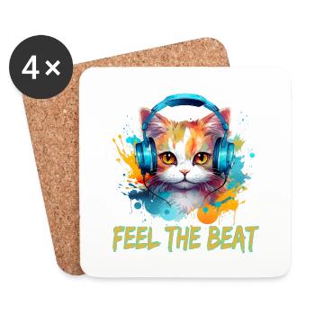 Niedliche Katze mit Kopfhörer - Untersetzer (4er-Set) - Weiß - Vorne