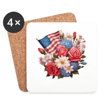 USA Blumen Amerika Landkarte Blumenstrauß für - Untersetzer (4er-Set) - Weiß - Vorne