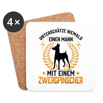 Mann mit Zwergpinscher Rehpinscher - Untersetzer (4er-Set) - Weiß - Vorne