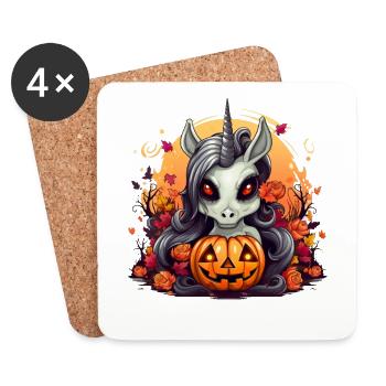 Süßes Halloween Einhorn Frauen Mädchen Kürbis - Untersetzer (4er-Set) - Weiß - Vorne