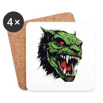 Tête d’Orc, Démon, Goule - Dessous de verre (lot de 4) - blanc - Devant