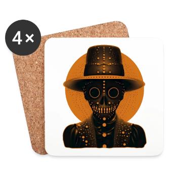 A Skeleton like head wearing a hat - Coasters (set of 4) - white - Front