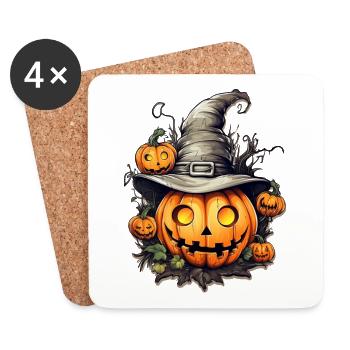 Pumpkin head wearing a witch hat, halloween - Coasters (set of 4) - white - Front