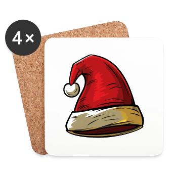Christmas Beanie Santa Hat - Coasters (set of 4) - white - Front