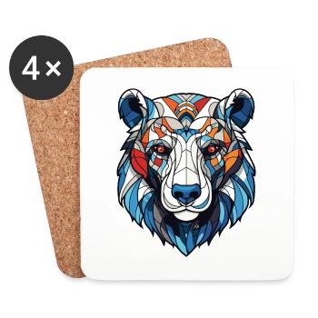 Polar Bear Head Polar Bear - Coasters (set of 4) - white - Front