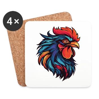 Rooster Portrait - Coasters (set of 4) - white - Front