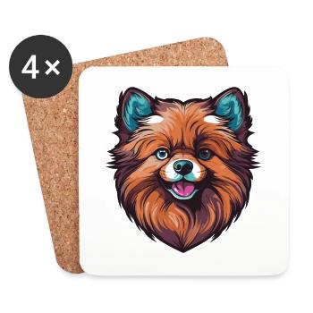 Pomeranian Dog Head - Coasters (set of 4) - white - Front