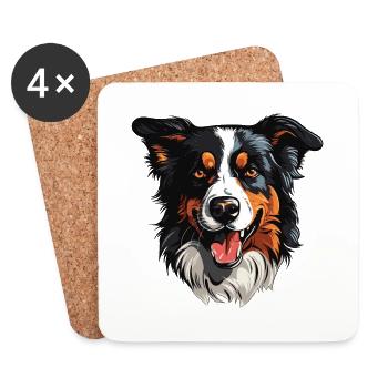 Border Collie Hund Kopf - Untersetzer (4er-Set) - Weiß - Vorne