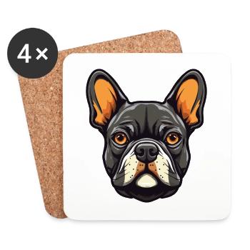 Tête de chien bouledogue français - Dessous de verre (lot de 4) - blanc - Devant