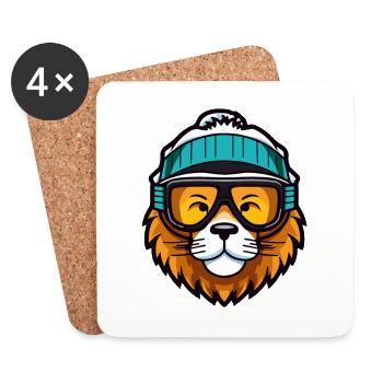 Löwe Snowboard Ski Brille Comic - Untersetzer (4er-Set) - Weiß - Vorne