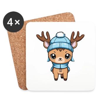Bande dessinée d’hiver de cerf - Dessous de verre (lot de 4) - blanc - Devant