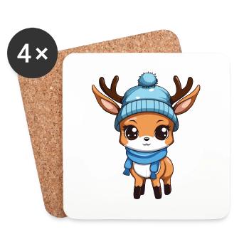 Bande dessinée d’hiver de cerf - Dessous de verre (lot de 4) - blanc - Devant