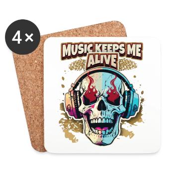 Lustiger Totenkopf mit Kopfhörer, Music Lover - Untersetzer (4er-Set) - Weiß - Vorne