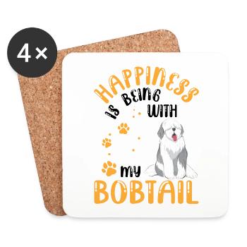 Bobtail Makes Happy Old English Sheepdog - Coasters (set of 4) - white - Front