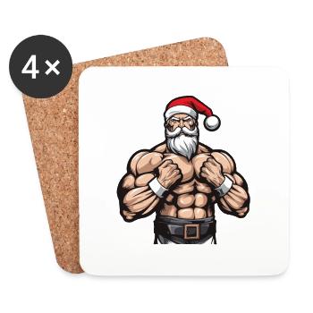 Père Noël Gym Workout Père Noël Muscles - Dessous de verre (lot de 4) - blanc - Devant