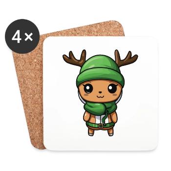 Cerf mignon hiver bande dessinée - Dessous de verre (lot de 4) - blanc - Devant