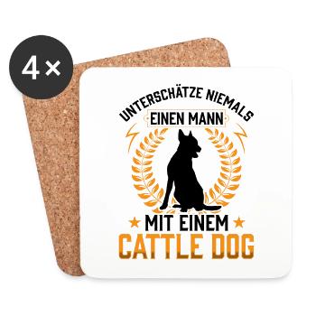 Mann mit einem Australian Cattle Dog - Untersetzer (4er-Set) - Weiß - Vorne