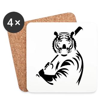 Minimalist Tiger Baseball Player Silhouette - Coasters (set of 4) - white - Front
