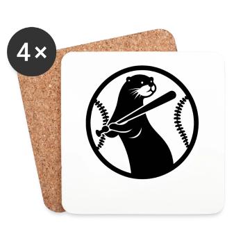 Otter Baseball Silhouette - Coasters (set of 4) - white - Front