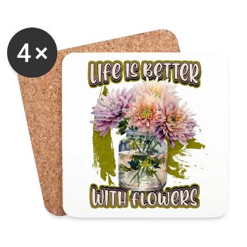 Chrysanthème, fleurs botaniques Vintage en pot - Dessous de verre (lot de 4) - blanc - Devant
