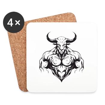 Bull Bull Musculation Muscles - Dessous de verre (lot de 4) - blanc - Devant