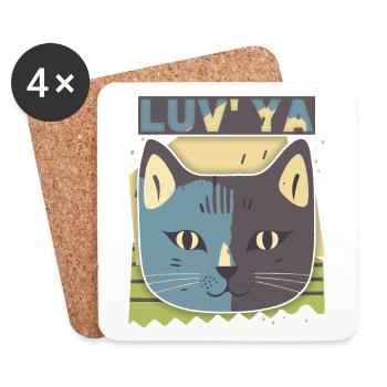 Valentine's Day Cat, Cat Head, Declaration of Love - Coasters (set of 4) - white - Front