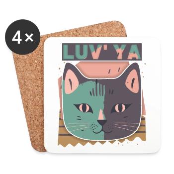 Cat Head, Valentine's Day Cat, Declaration of Love - Coasters (set of 4) - white - Front