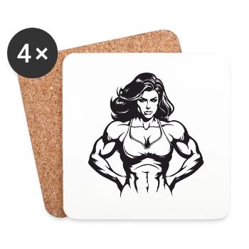 Woman Muscles Gym Bodybuilding Fitness - Coasters (set of 4) - white - Front