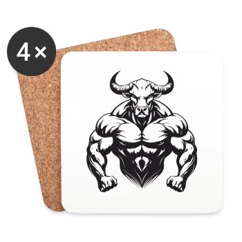 Bull Bull Gym Musculation Muscles - Dessous de verre (lot de 4) - blanc - Devant