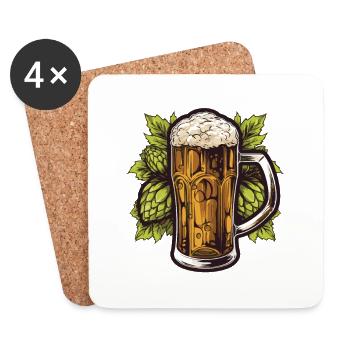 Bierglas Hopfen Malz Bier - Untersetzer (4er-Set) - Weiß - Vorne