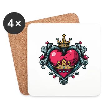 Coeur Symbole Couronne Amour - Dessous de verre (lot de 4) - blanc - Devant
