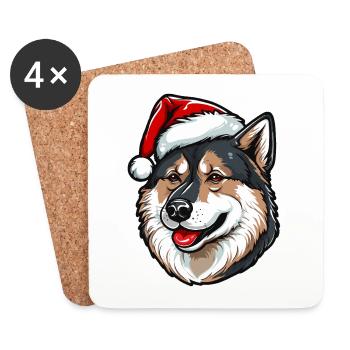 Portrait de Noël tête de chien Akita - Dessous de verre (lot de 4) - blanc - Devant