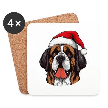 Portrait de Noël tête de chien Saint Bernand - Dessous de verre (lot de 4) - blanc - Devant