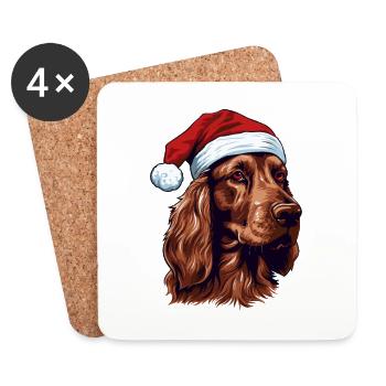 Setter irlandais tête de chien Portrait de Noël - Dessous de verre (lot de 4) - blanc - Devant