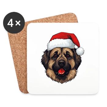 Portrait de Noël tête de chien Leonberg - Dessous de verre (lot de 4) - blanc - Devant