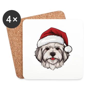 Malteser Hund Kopf Weihnachten Portät - Untersetzer (4er-Set) - Weiß - Vorne
