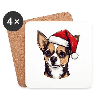 Chihuahua Dog Head Christmas Portrait - Coasters (set of 4) - white - Front